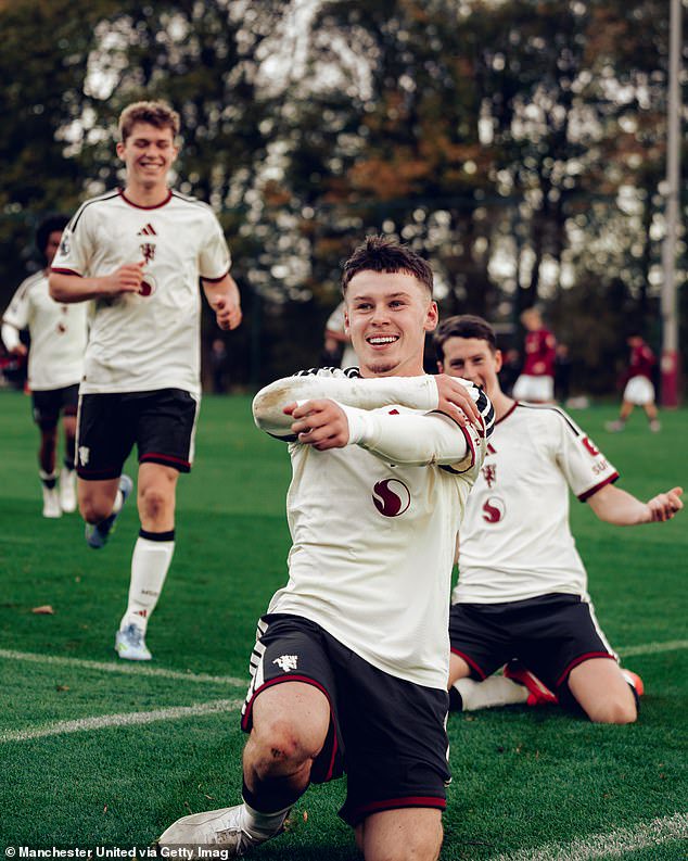 Rooney is overjoyed with yet another goal for the Man United Under-18 side
