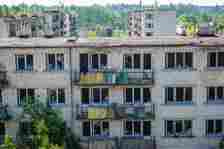 Facade of apartment building in Skrunda-1 ghost town