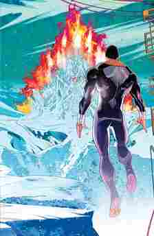 Absolute Power 3 Timms Variant Cover: Superman looks at the Fortress of Solitude on fire.
