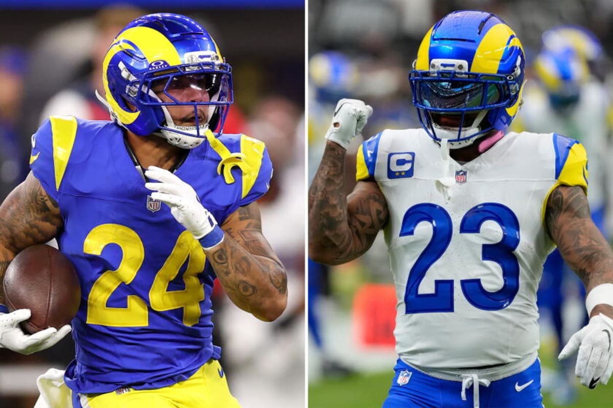 Rams running backs Blake Corum, left, and Kyren Williams side by side.