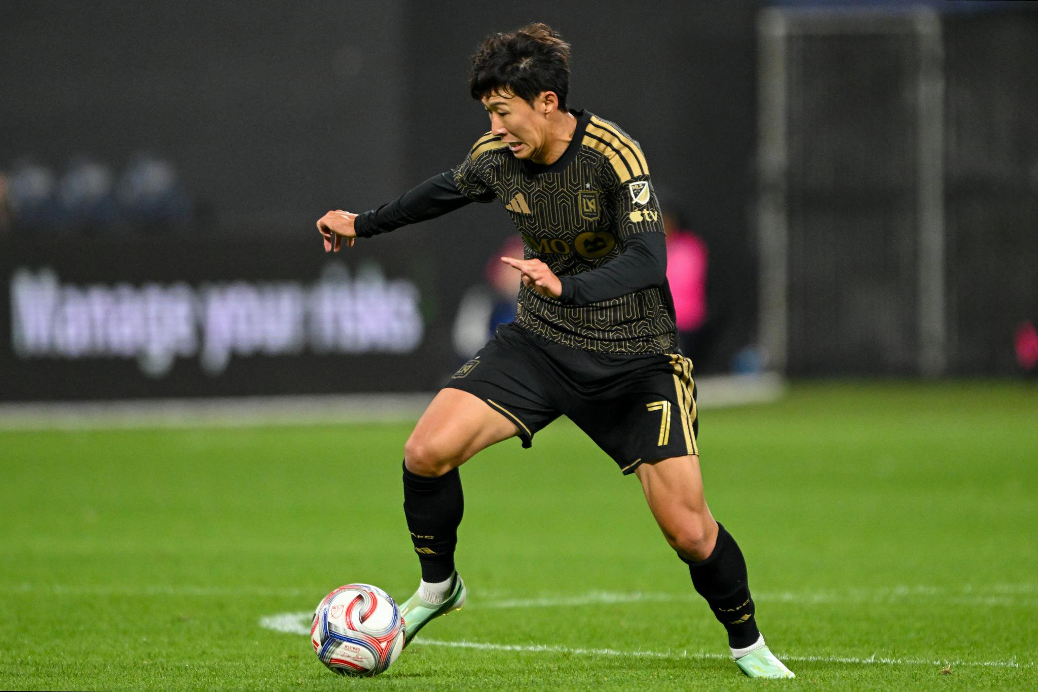 Los Angeles FC forward Son Heung-Min controls the ball during a match against New York City FC.