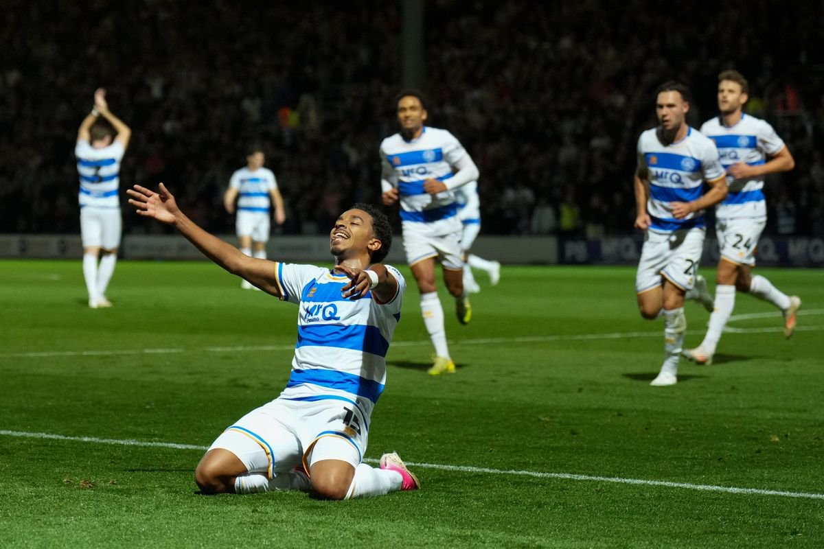 Alfie Lloyd celebrates scoring for QPR against Derby County