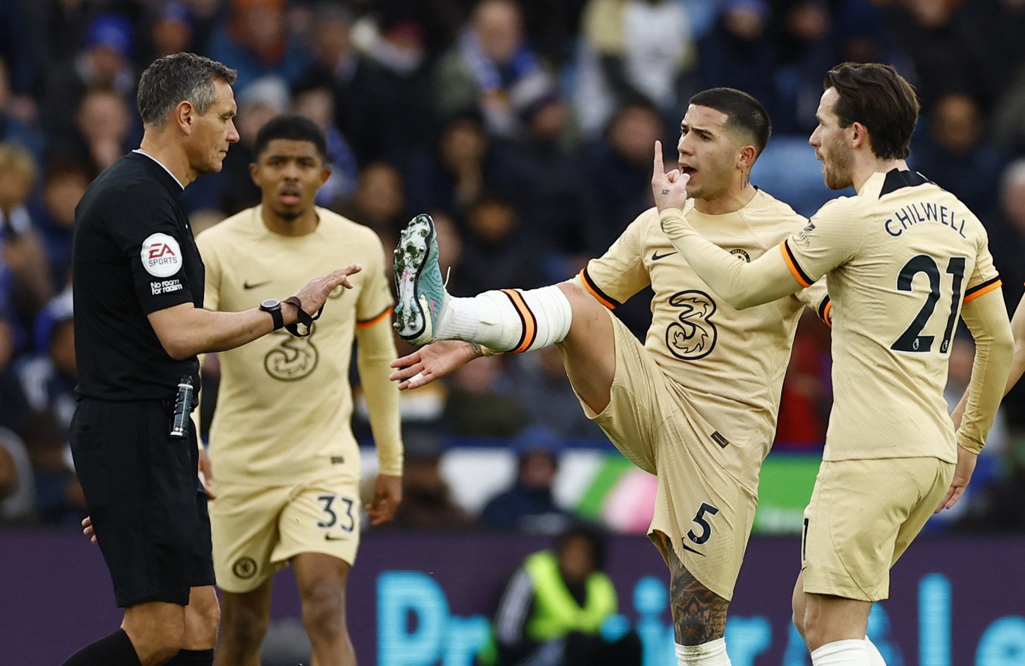 Daniel Amartey escapes red card after kicking Havertz in chest and leaving him with scratches (Photos)