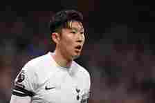 Son Heung-Min of Tottenham Hotspur looks on during the Premier League match between Chelsea FC and Tottenham Hotspur at Stamford Bridge on May 02, ...