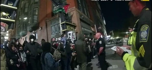 WATCH: Boston police officer attempts to reason with anti-Israel college students, interrupted by chants