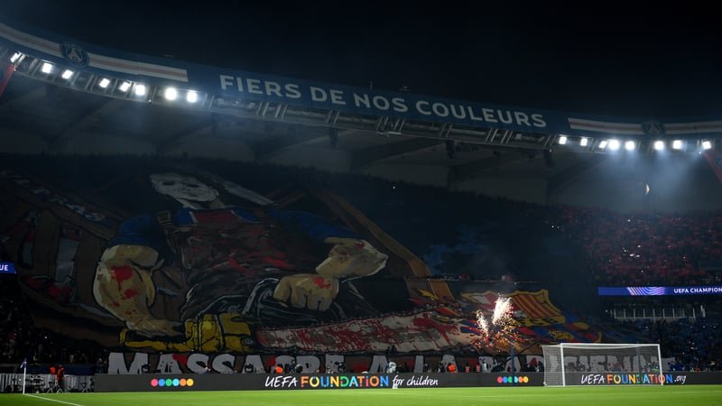 Fans of Paris Saint-Germain display a TIFO in the stands before the UEFA Champions League 2026/27 League Phase MD3 match between Paris Saint-Germain and FC Barcelona at Parc des Princes on October 20, 2026 in Paris, France. (Photo by David Ramos - UEFA/U