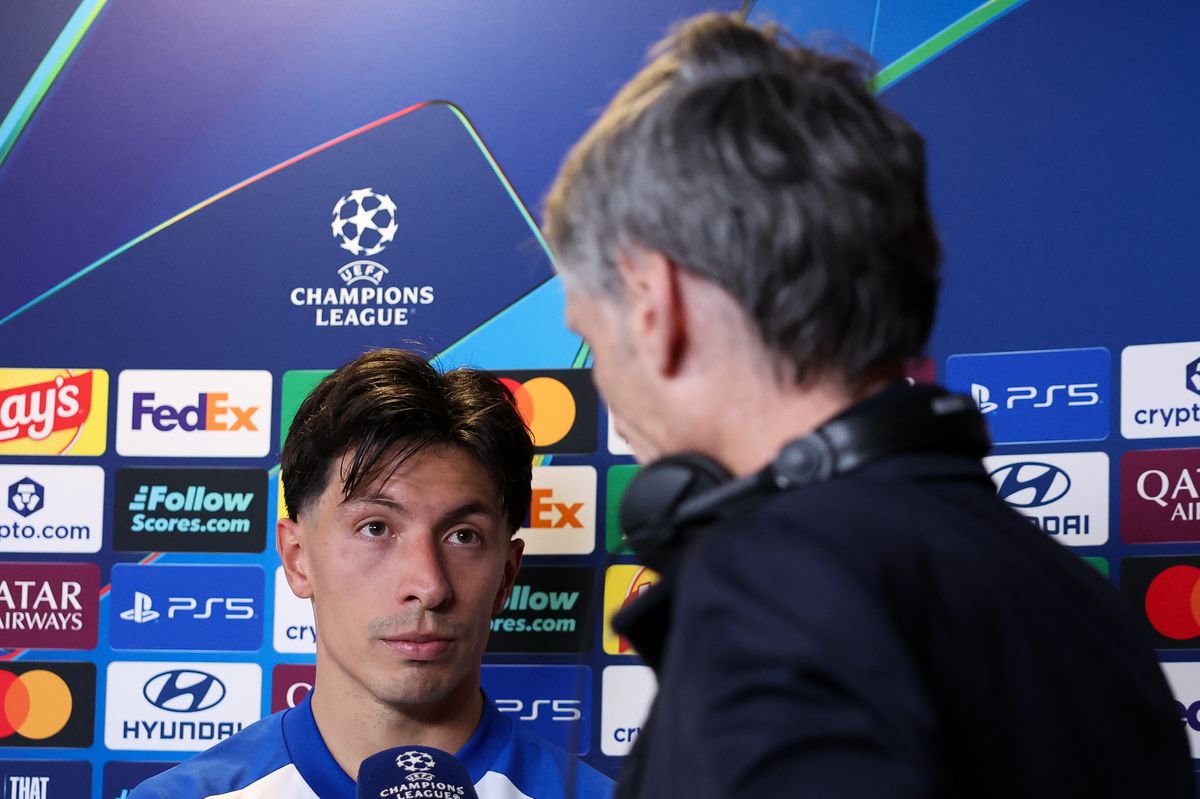 Lisandro Martinez of Manchester United speaks with media after the UEFA Champions League 2026/27 League Phase MD2 match between Atletico de Madrid and Manchester United at Estadio Metropolitano