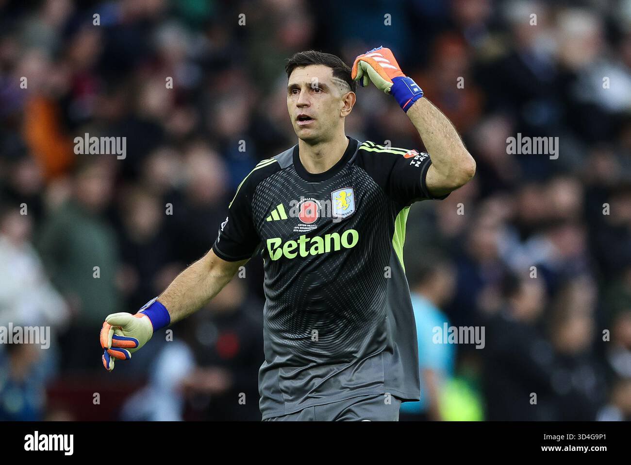 Aston villa goalkeeper emiliano martinez during the premier league match at villa park birmingham date sunday november