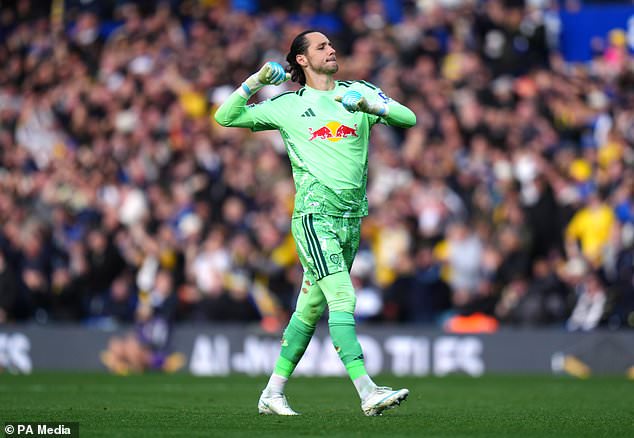 Leeds goalkeeper James Trafford celebrates his side´s equaliser (Annabel Lee-Ellis/PA).