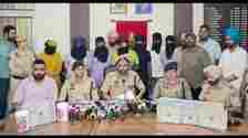 Commissioner of Police Ranjit Singh Dhillon addressing a press conference in Amritsar on Monday. (HT photo)