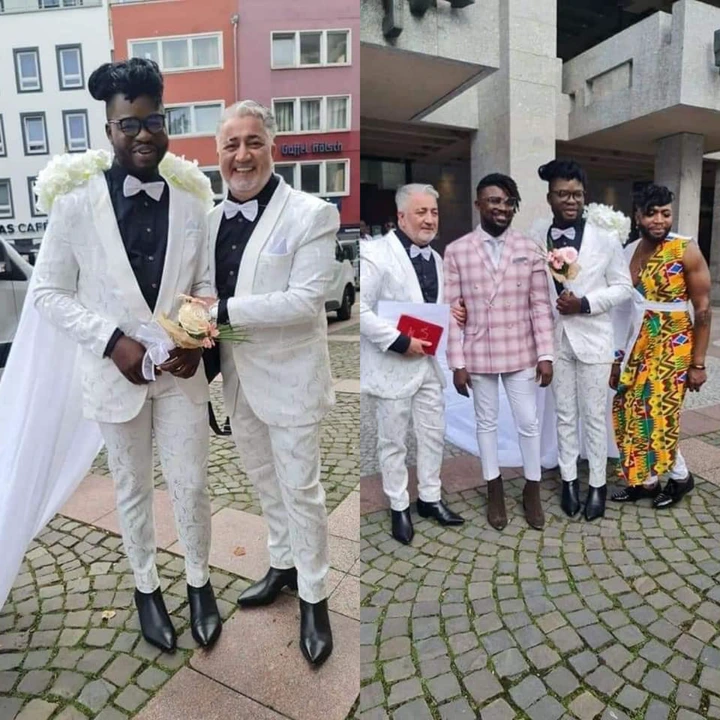 Massive reactions on social media as Ghanaian G@y man gets married to American husband (photos)