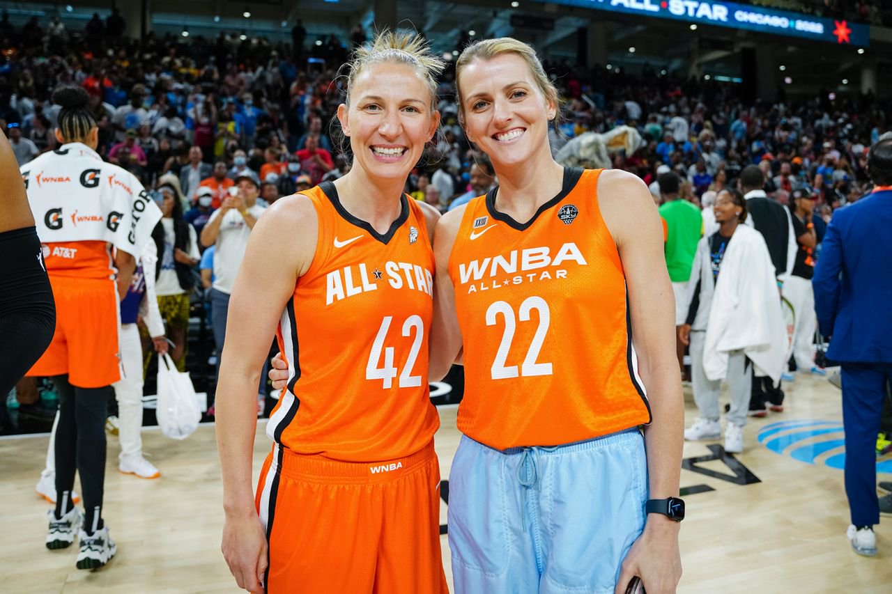Courtney Vandersloot and Allie Quigley at the WNBA All-Star Game in Chicago on July 10, 2022.Credit: Mary Kate Ridgway/NBAE via Getty