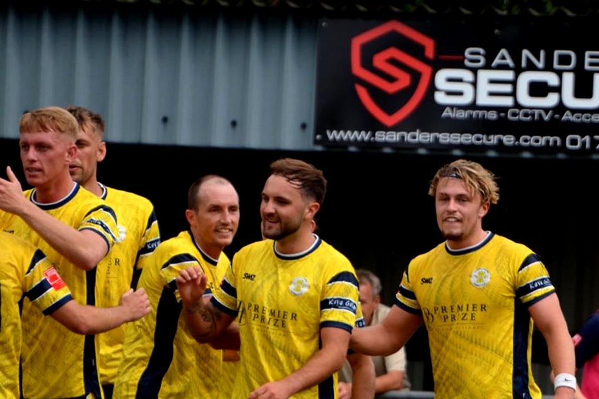 Plymouth Parkway players celebrate one of their seven goal in the 7-0 thrashing of Bracknell Town