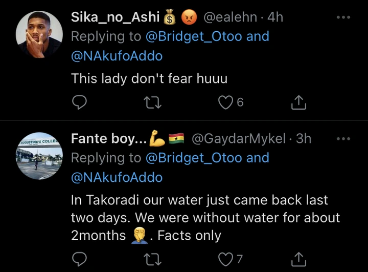 Bridget Otoo: Nana Addo, we are waiting for the water time table alongside the dumsor table. 57