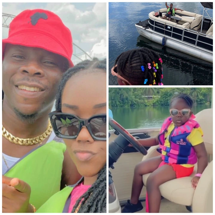 Beautiful video of Stonebwoy's daughter driving her mum and dad as they cruise on a boat