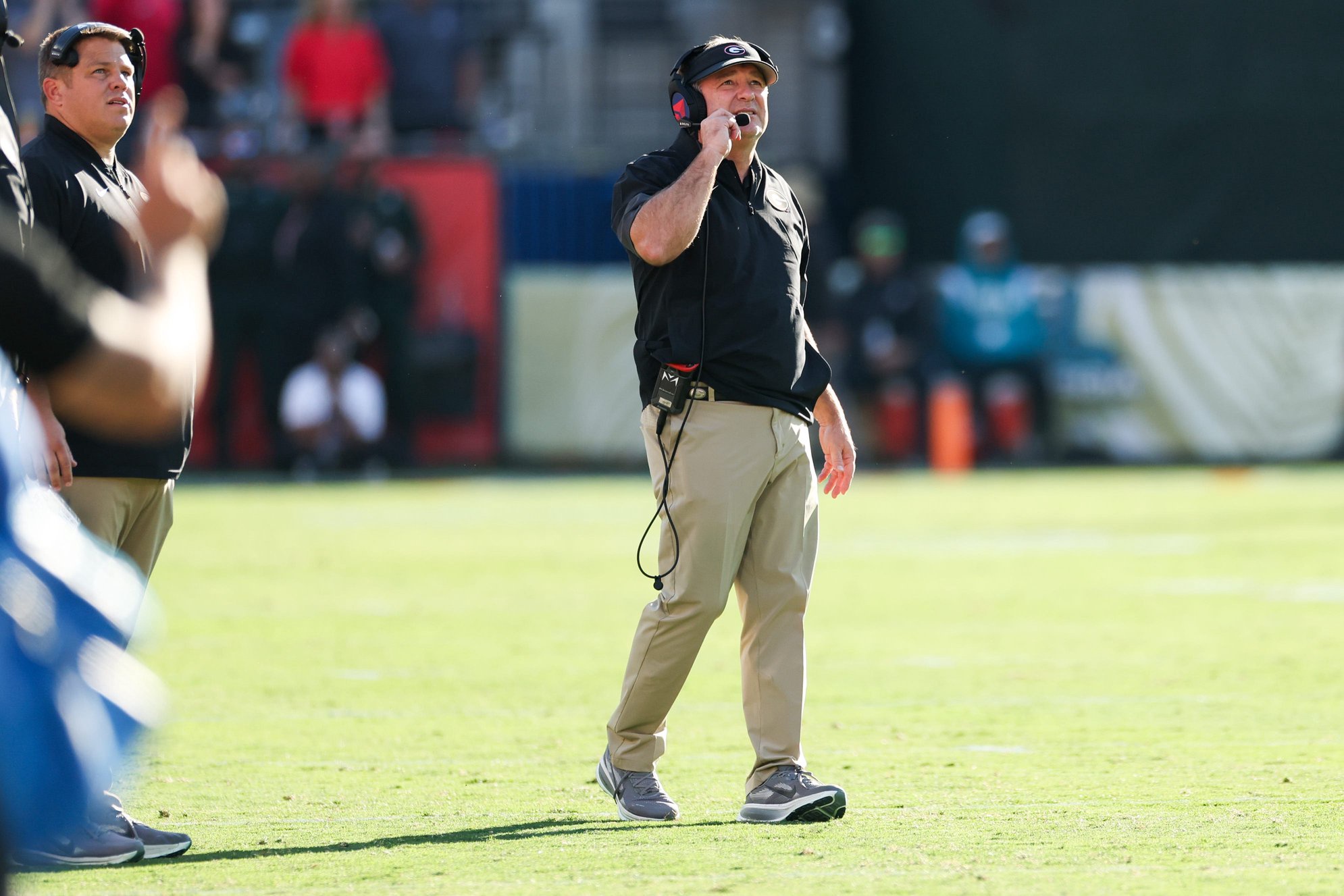 Georgia Bulldogs head coach Kirby Smart looks on during the second quarter against the Florida Gators