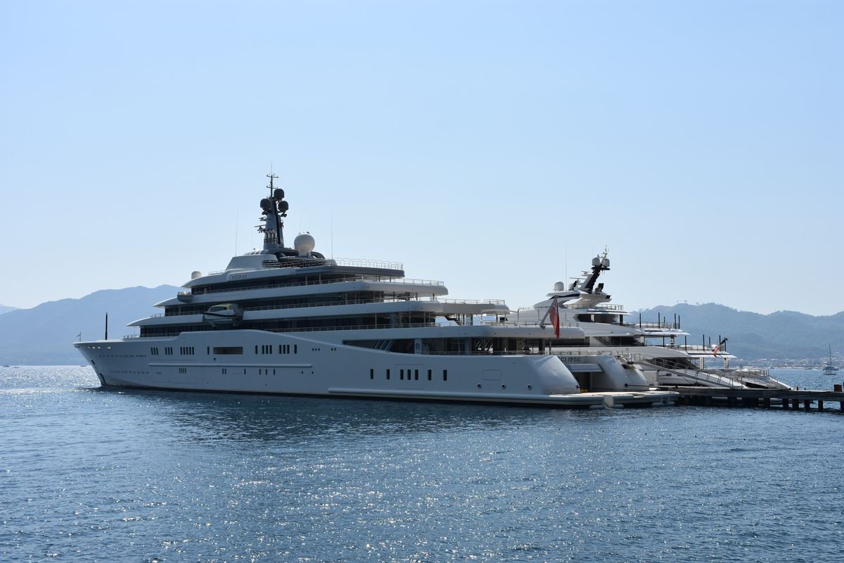 A 22-meter wide, 6-storey ultra-luxury yacht named 'Eclipse' owned by a Russian business person Roman Abramovich, docks at Albatros Marina in Marmaris district of Mugla, Turkiye