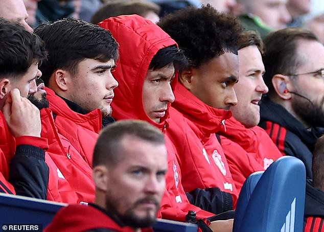 Lisandro Martinez (middle) looked unimpressed as United conceded after his substitution