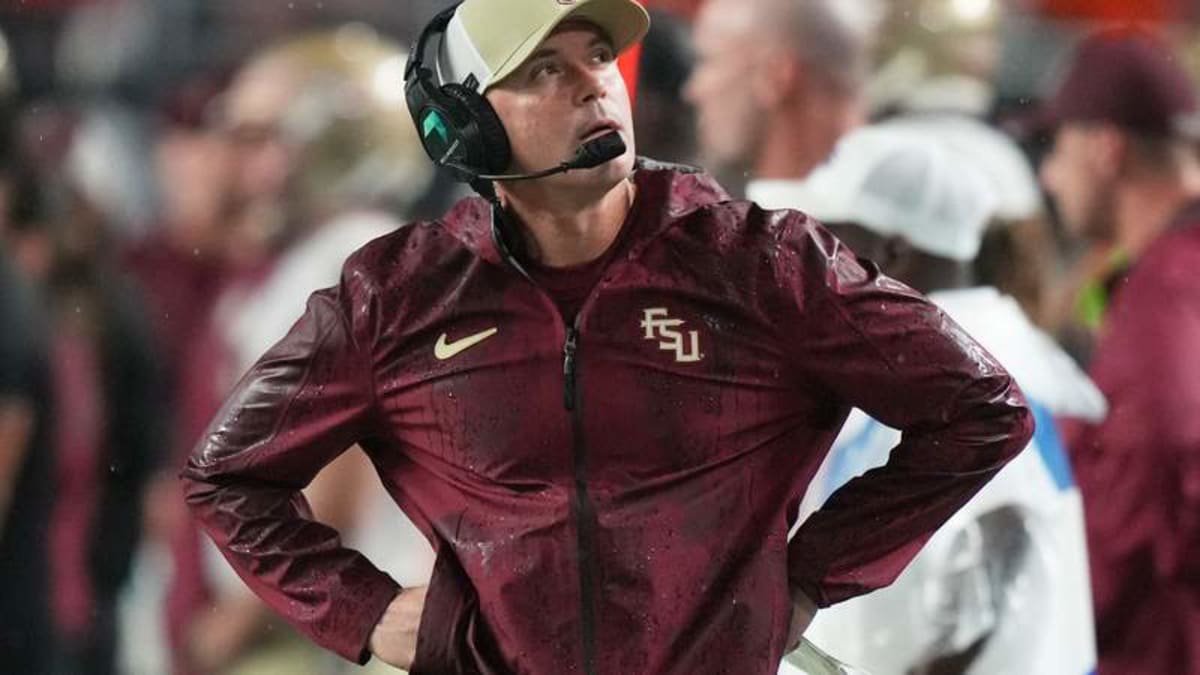 Florida State head coach Mike Norvell is irritated that simultaneous possession wasn't discussed when officials reviewed the last play of the Seminoles' double-overtime loss to Miami. ©Lynne Sladky