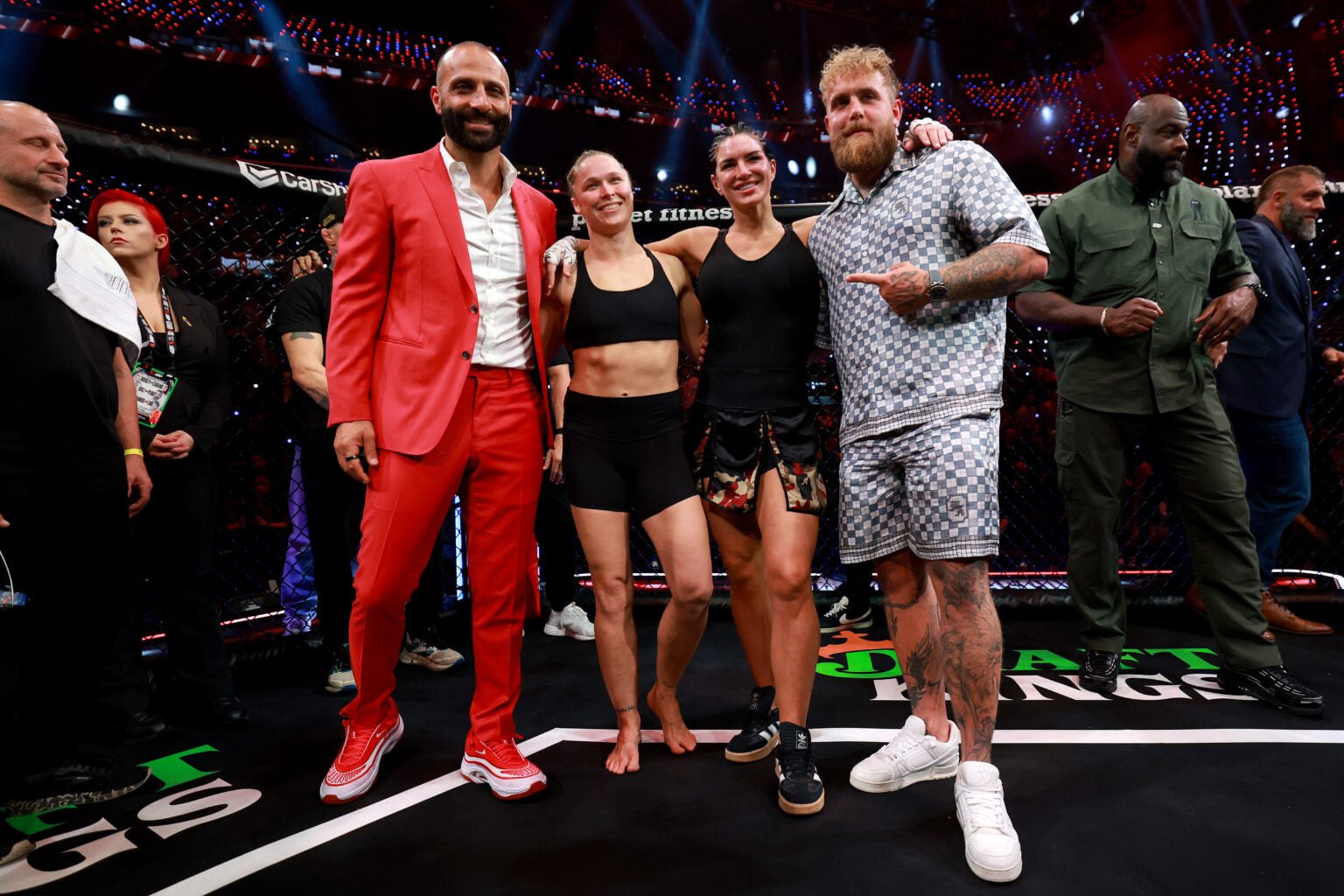 Nakisa Bidarian, Ronda Rousey, Gina Carano and Jake Paul pose following MVP MMA event