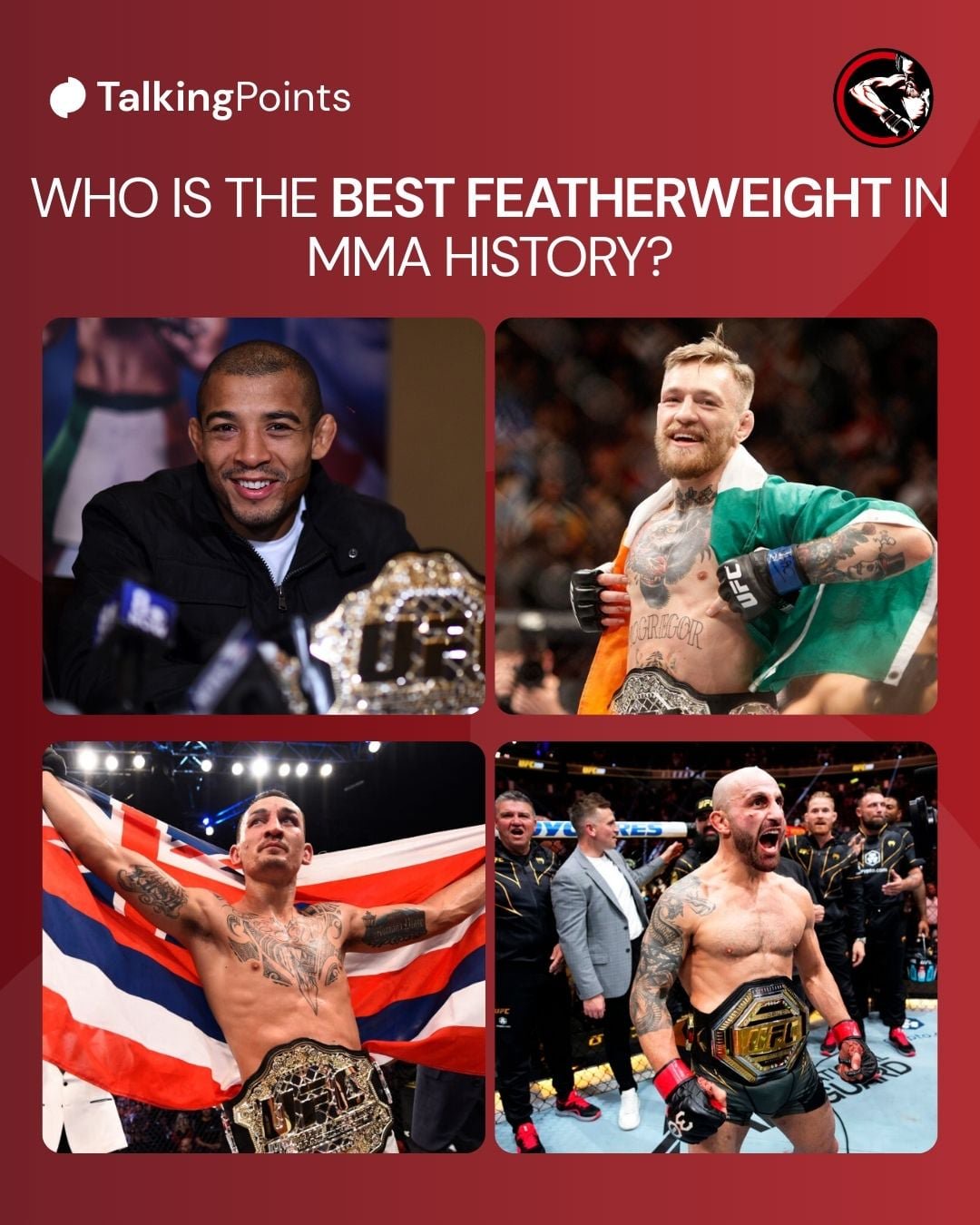 Four-way split images of UFC featherweight champions