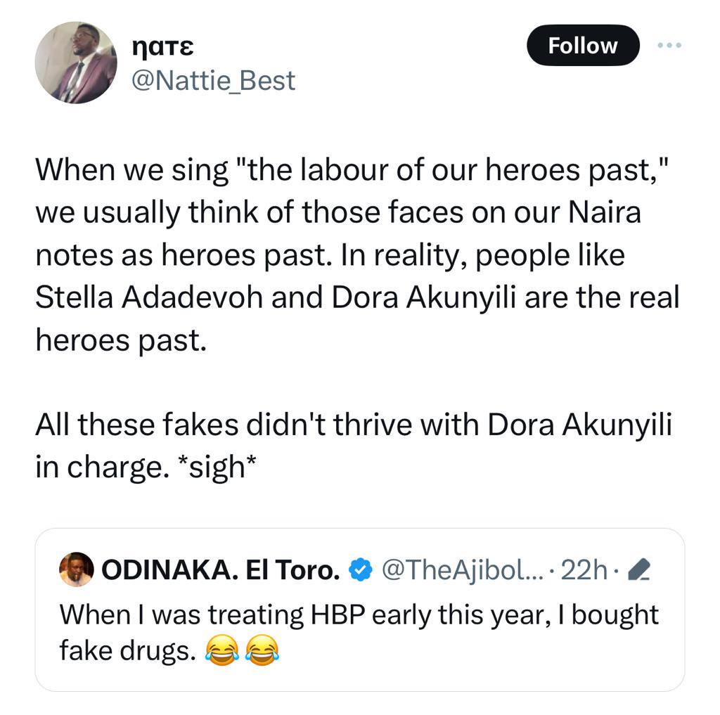 Nigerians pay glowing tribute to ex-NAFDAC boss, Dora Akunyili, days after agency uncovered factories produce fake drinks were uncovered