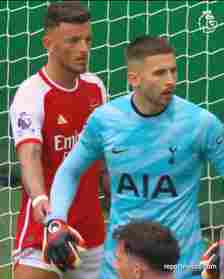 Ben White's Disruptive Tactics against Guglielmo Vicario in Arsenal vs Tottenham Hotspur Match