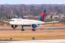 Delta Air Lines Boeing 757-200 landing at New York-JFK Airport.