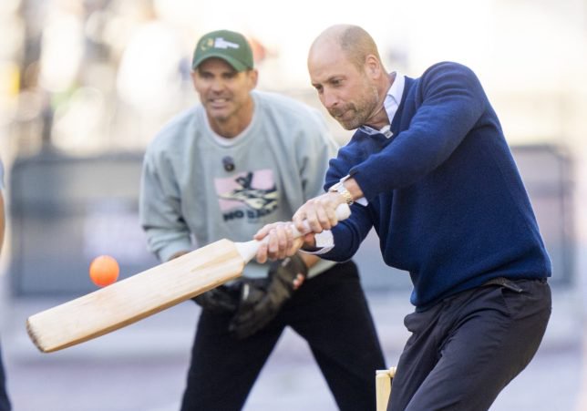 LONDON, ENGLAND - OCTOBER 13: Prince William, Prince of Wales and Sir James Anderson during Earthshot's "Cricket On The Mall" on October 13, 2026 in London, England. (Photo by Mark Cuthbert/Getty Images)