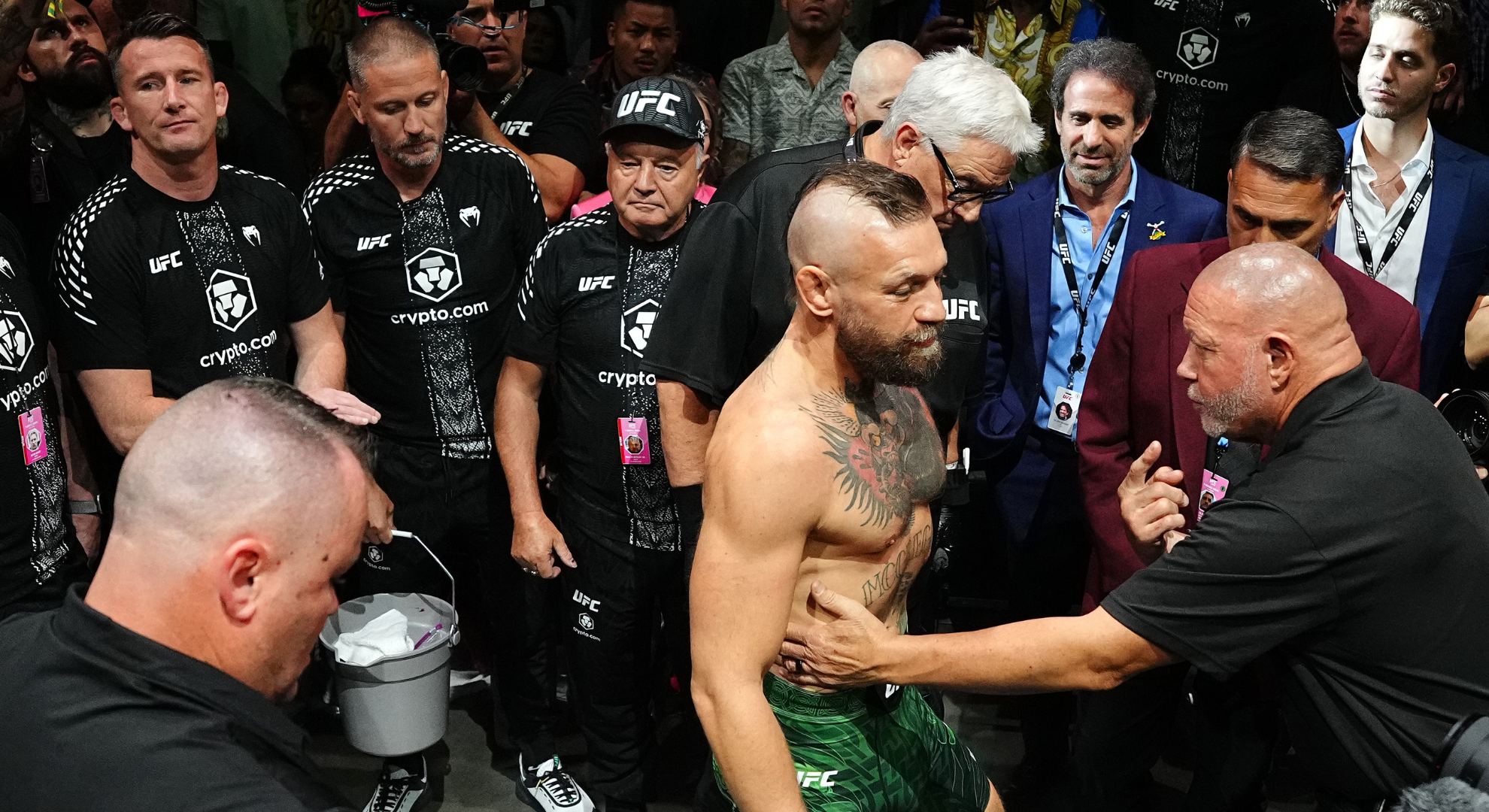 Owen Roddy, John Kavanagh, Phil Sutcliffe and Conor McGregor before UFC 329
