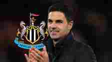 Arsenal manager Mikel Arteta with the Newcastle badge