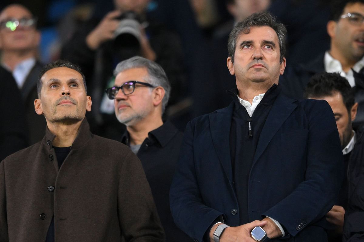 Ferran Soriano (pictured next to Manchester City chairman Khaldoon Al Mubarak) reportedly took aim at their Premier League rivals.