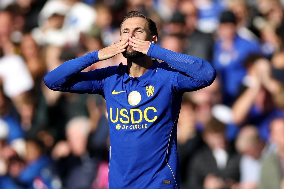 Jordan Henderson of Chelsea celebrates scoring his team’s first goal during the Premier League 2026/27 match between Chelsea FC and AFC Bournemouth at Stamford Bridge