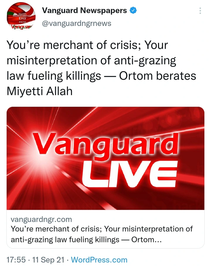 Today's Headlines: Oyedepo Reacts To Critic; "You're merchant of crisis"- Ortom Slams Miyetti Allah