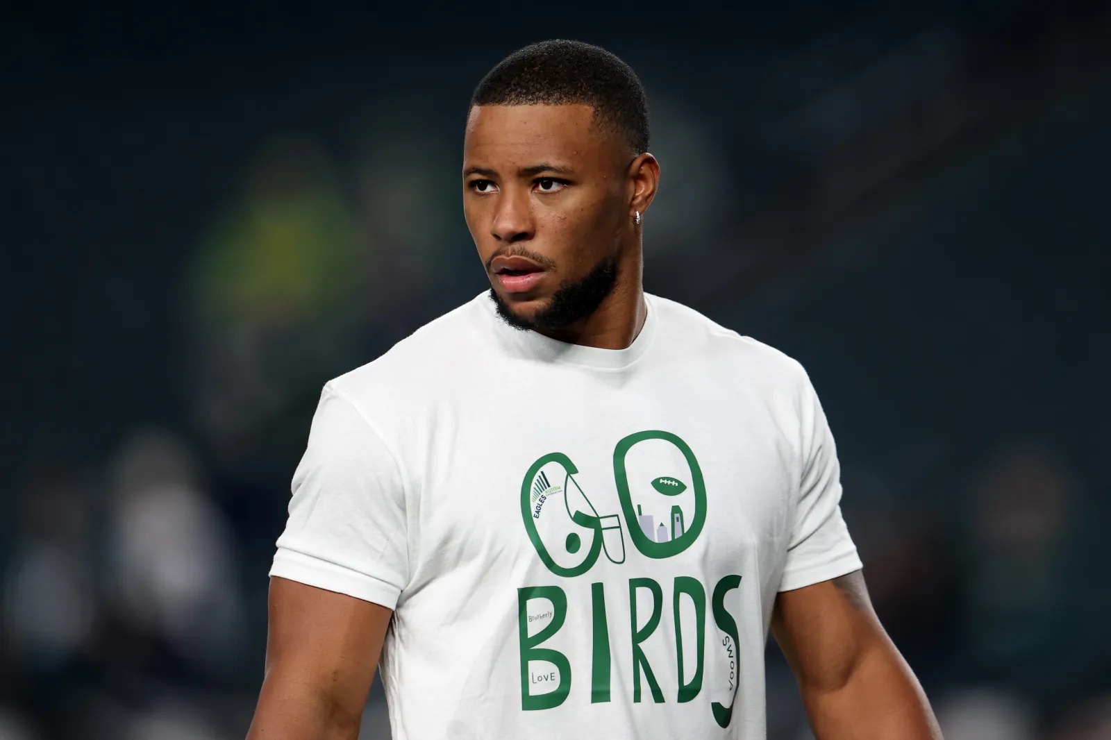 Eagles running back Saquon Barkley looks on ahead of game against Cowboys