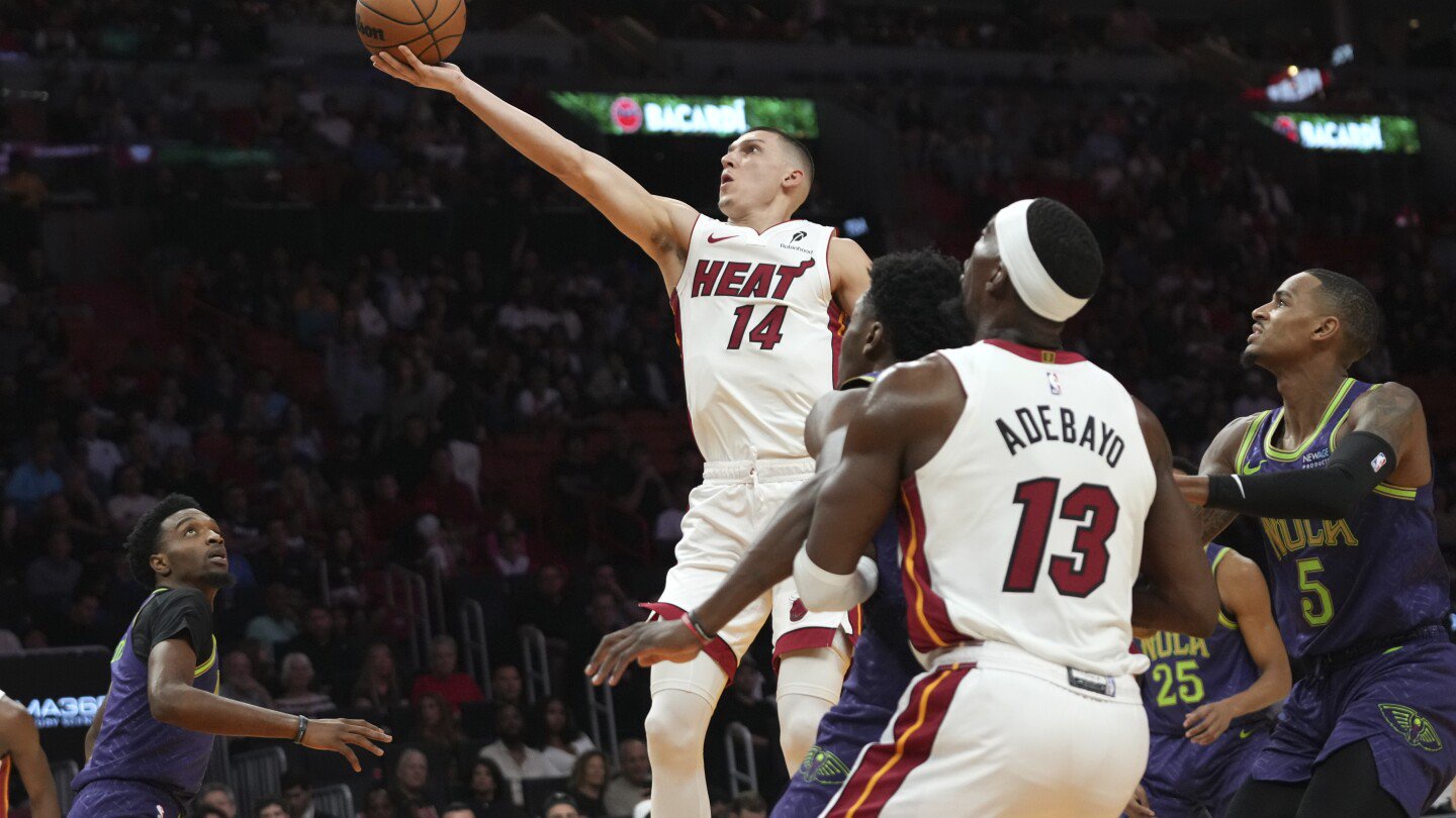 Herro scores 32, Adebayo nears triple-double and Heat never trail in 119-108 win over Pelicans