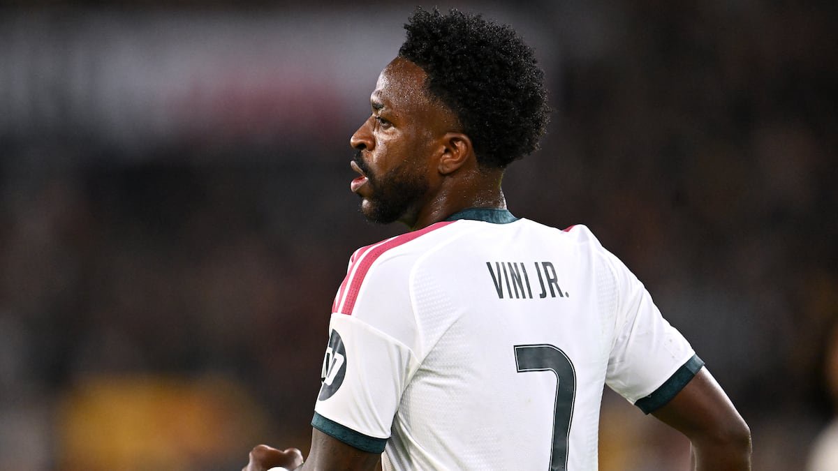 ROME, ITALY - OCTOBER 14: Vinicius Junior of Real Madrid looks on during the UEFA Champions League 2026/27 League Phase MD2 match between AS Roma and Real Madrid C.F. at Stadio Olimpico on October 14, 2026 in Rome, Italy. (Photo by Tullio M. Puglia/Getty Images)