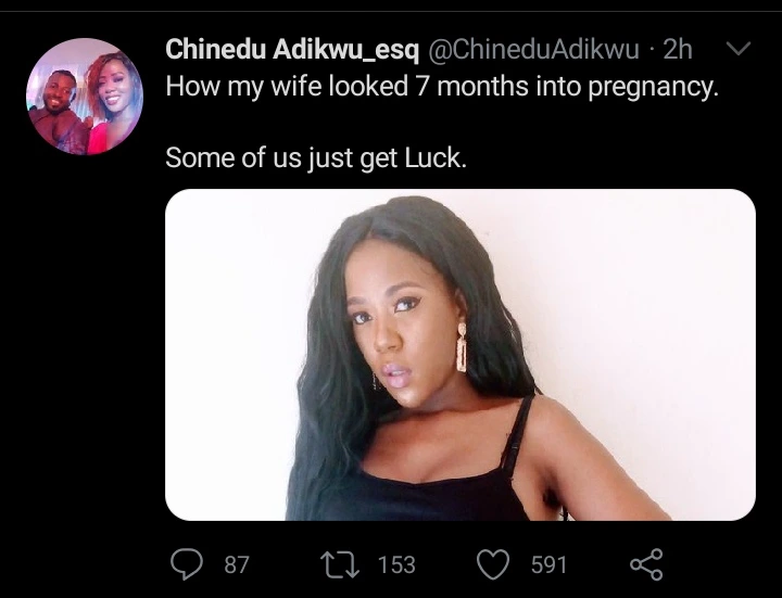 "Some Of Us Are Lucky, Take A Look At My Wife's Appearance 7 Months Into Pregnancy"- Husband Shares