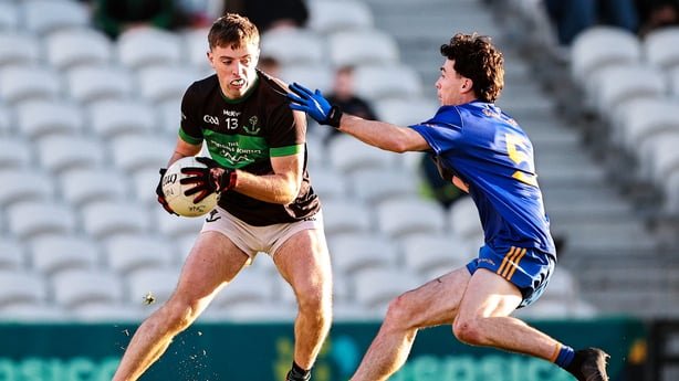 25 October 2026; Ross Corkery of Nemo Rangers in action against Colm Scully of St Finbarr's during the Cork County Senior Club Football Championship final match between Nemo Rangers and St Finbarr's at SuperValu Páirc Uí Chaoimh in Cork. Photo by Thomas Flinkow/Sportsfile