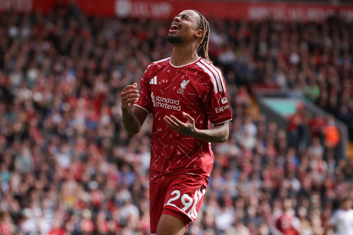 Bradley Barcola reacts during Liverpool's Premier League match against Fulham at Anfield.