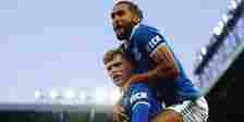 Everton's Jarrad Branthwaite celebrates scoring their first goal with Dominic Calvert-Lewin
