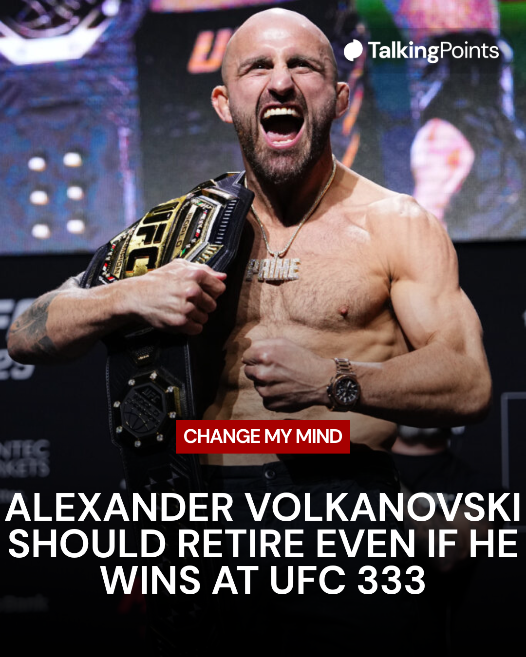 Alexander Volkanovski poses with his UFC belt