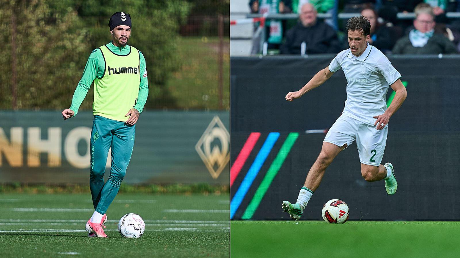 Justin Njinmah (l.) kehrt gegen die TSG Hoffenheim in den Kader des SV Werder Bremen zurück - Olivier Deman bestenfalls auch.
