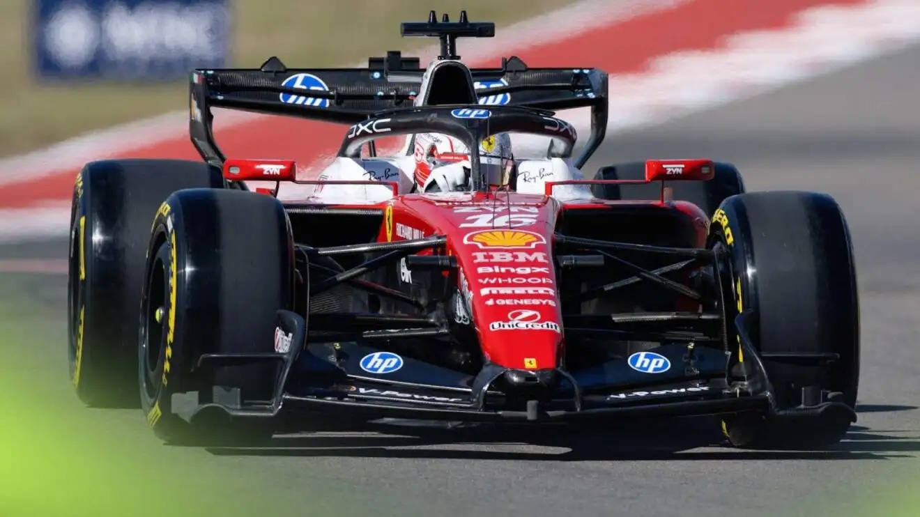 Ferrari driver Charles Leclerc turns left during free practice in Austin.