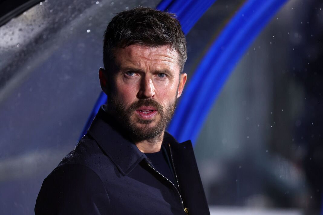 Michael Carrick, head coach of Manchester United, looks on