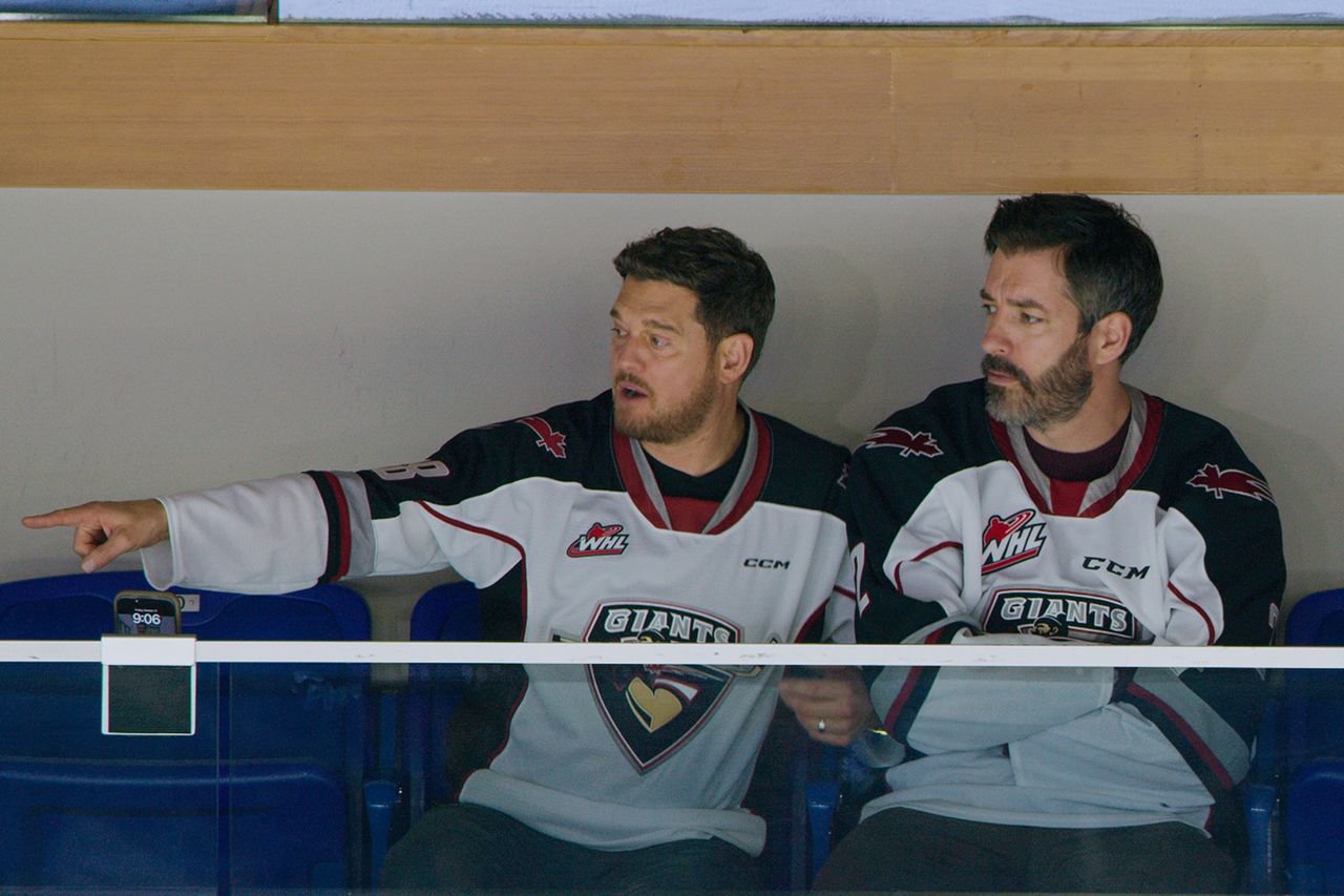 Michael Bublé and Drew Scott in “Hometown Giants.”Credit: Amazon Studios
