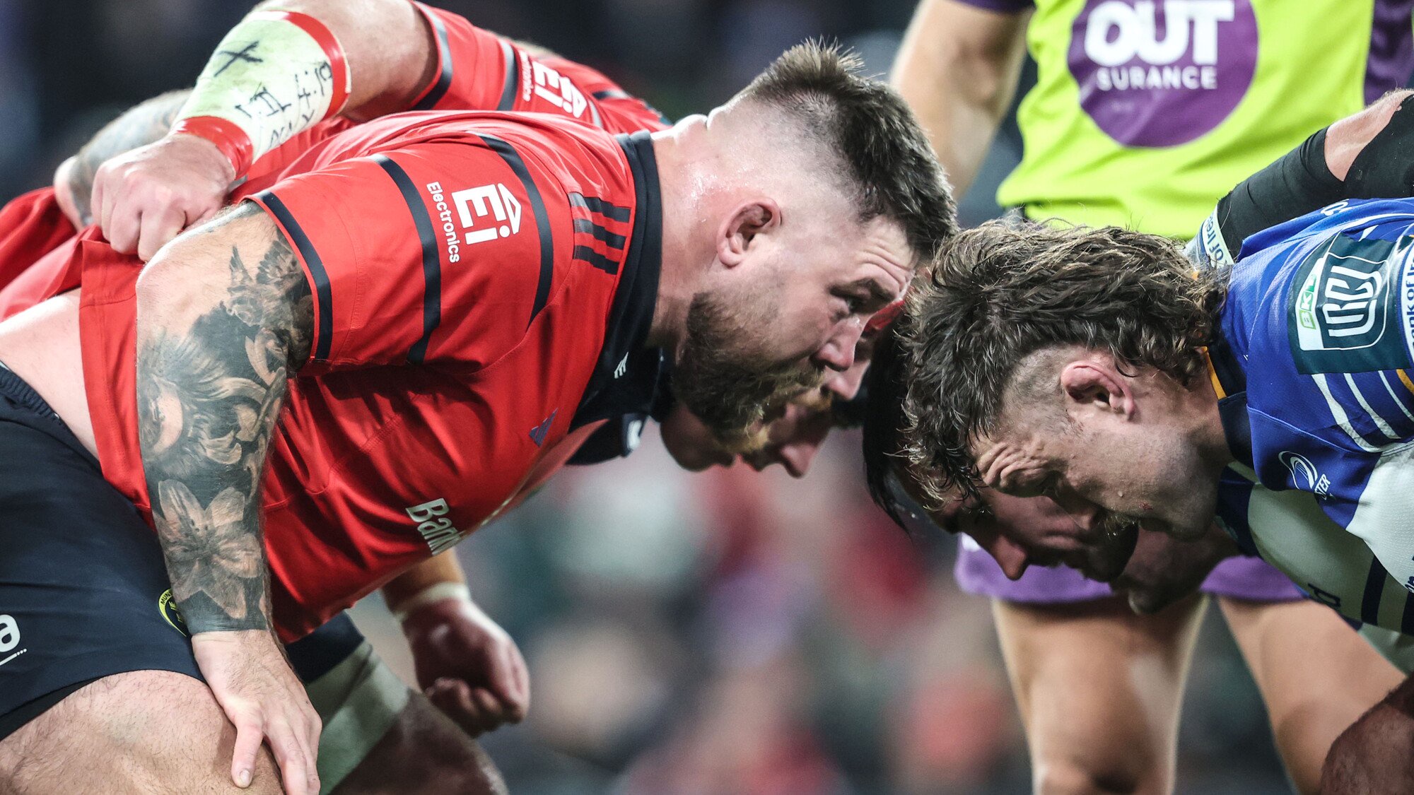 Kieran Brookes packs down in a Scrum for Munster against Leinster 