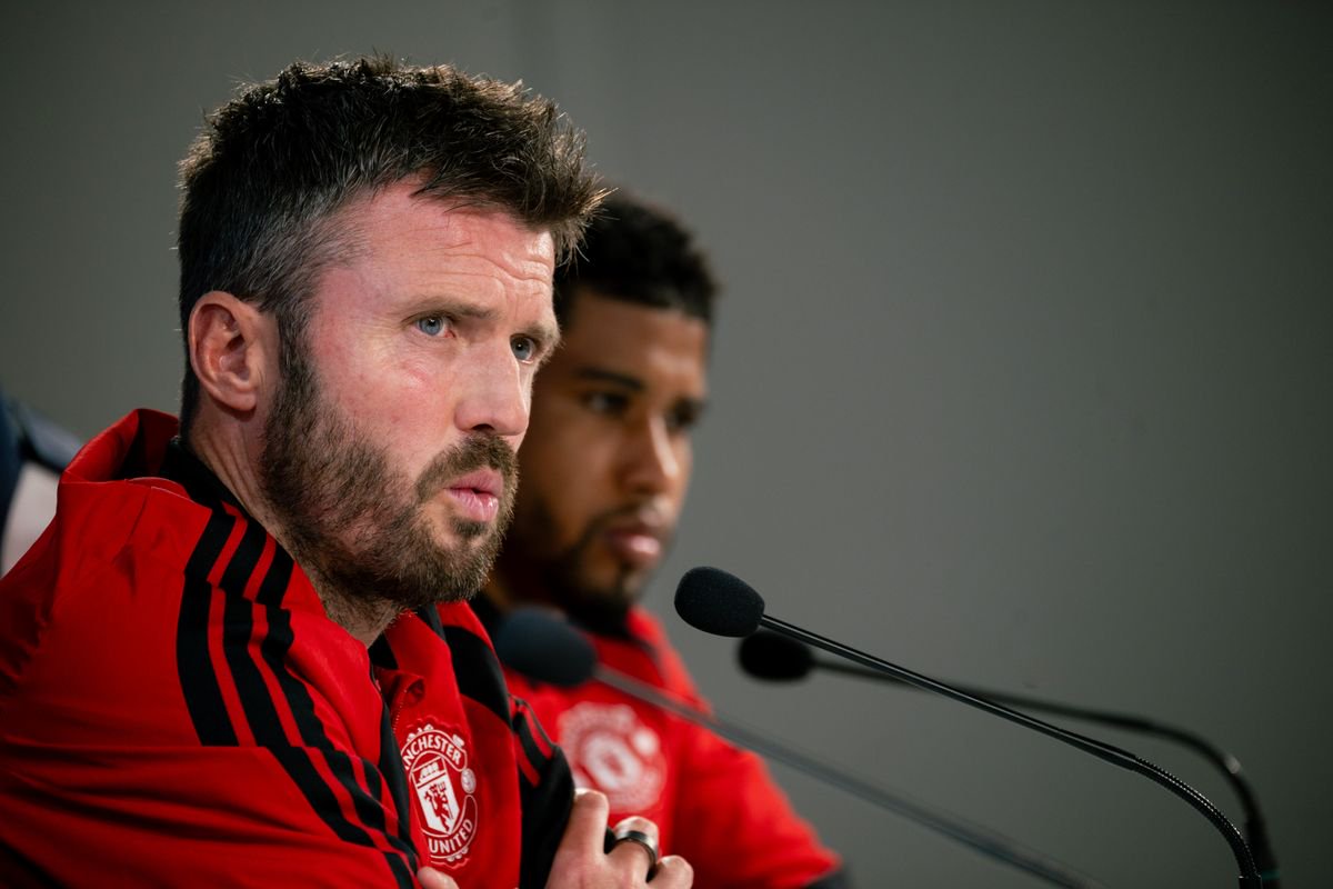 Michael Carrick of Manchester United speaks during a press conference 