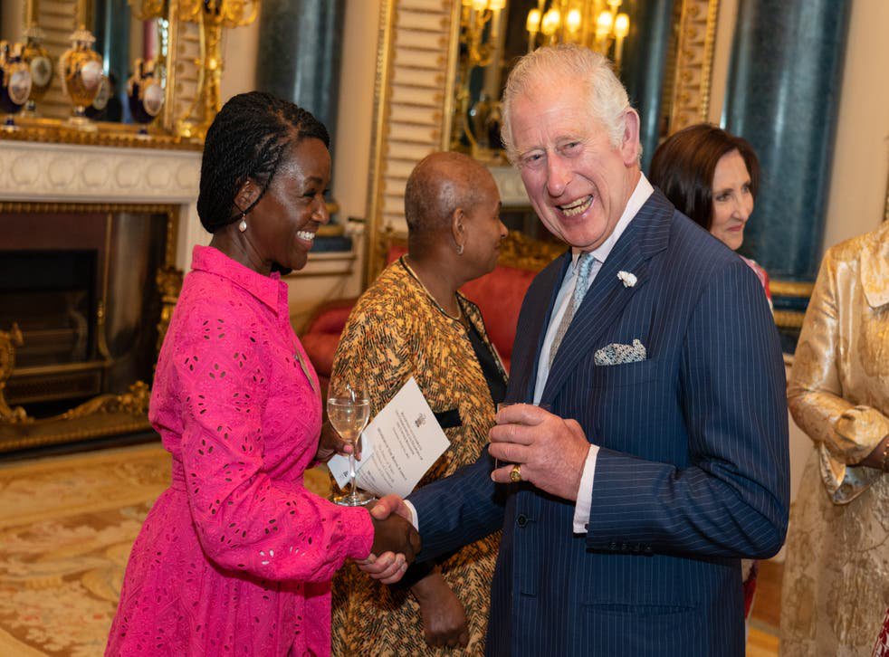 Charles meets TV presenter Diane Louise Jordan (Dominic Lipinski/PA)