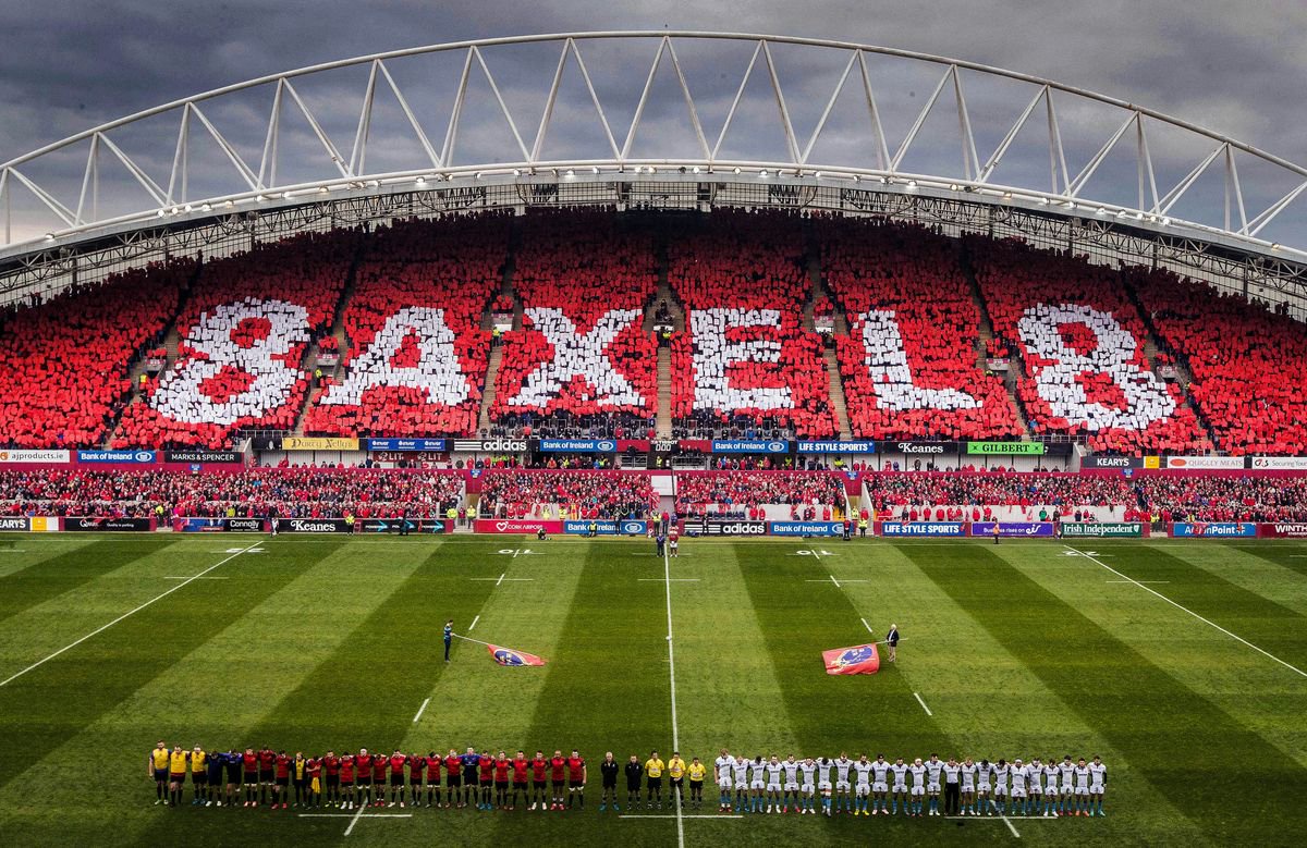 A view of Thomond Park as the two teams stand for a minutes silence in memory of Anthony Foley